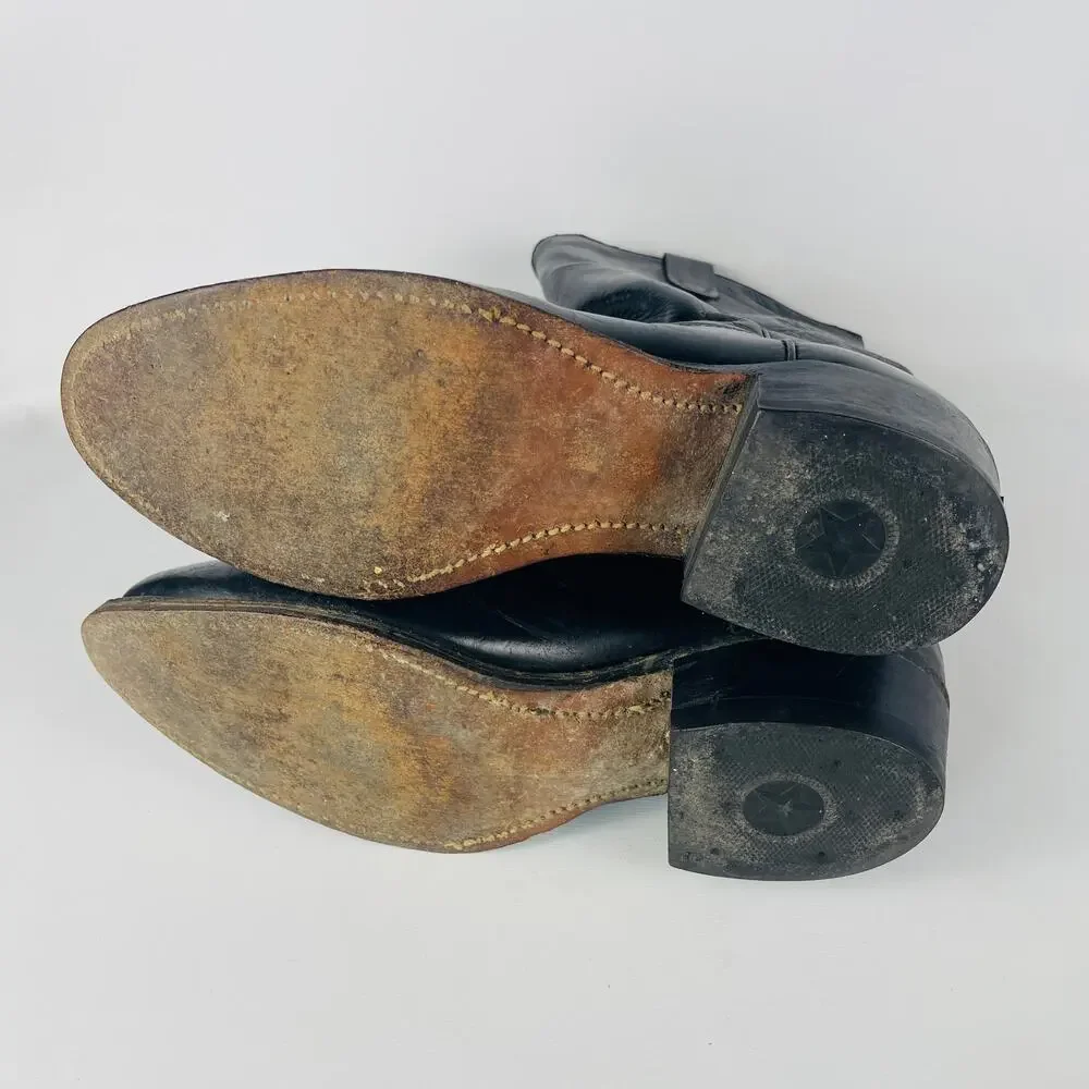 Texas Brand Black Leather Cowboy Boots 9D 8800